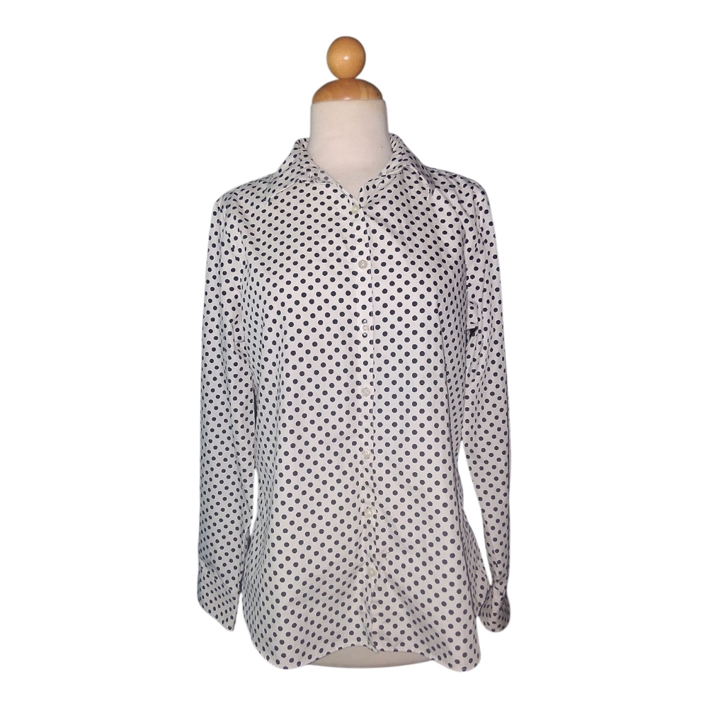 Lands' End Black and White Polka Dot Button Down Shirt Size 10
